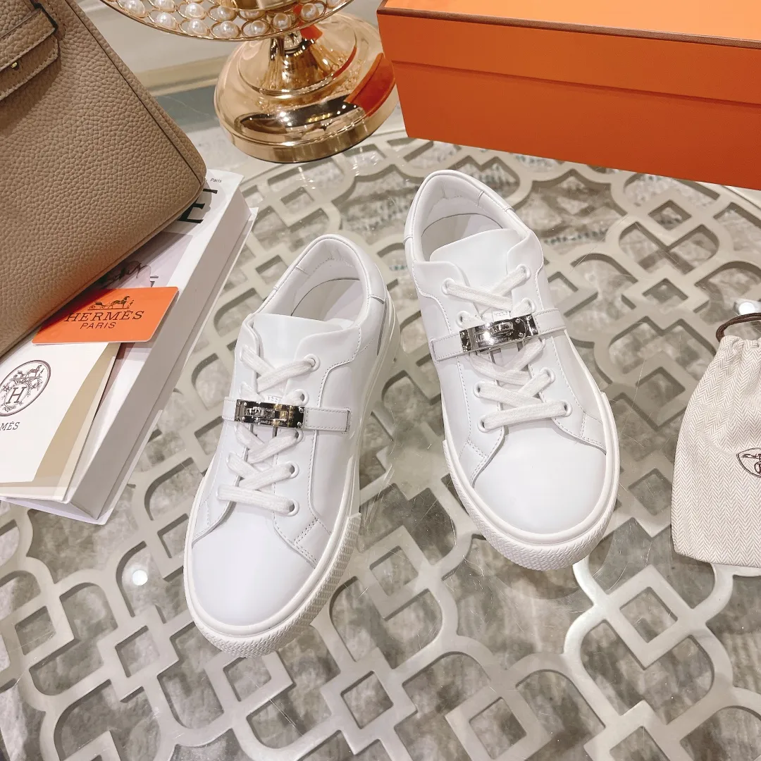 👟👟Ex-factory price 480👟👟 HERMES The latest Kelly buckle white sneakers! Size: 35-44
